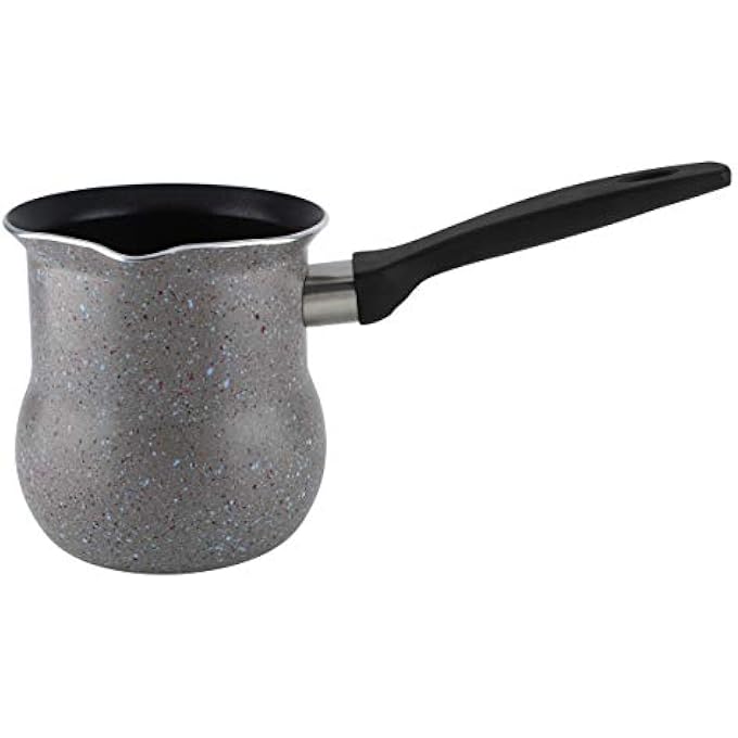 rayihni Coffee Warmer With Backlite Handle  Melting Pot  Turkish Coffee Pot With Granite Coating  For Preparing Turkish Coffee 9Cm Belly Shape Marble Grey - Image 1