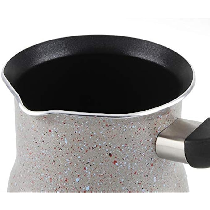 rayihni Coffee Warmer With Backlite Handle  Melting Pot  Turkish Coffee Pot With Granite Coating  For Preparing Turkish Coffee 9Cm Belly Shape Marble Grey - Image 3