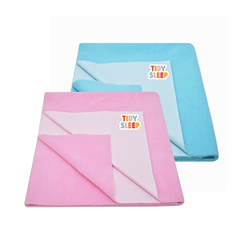 Tidy Sleep Instadry Anti-Piling Fleece Extra Absorbent Quick Dry Sheet for New Born Babies, Cotton Bed Protector Mattress Pack of 2 Blue-Pink Small (70x50) cm - Image 1