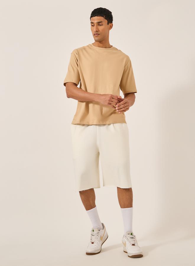 Styli Solid Raw Edge Hem Terry Oversized Shorts  - Image 2