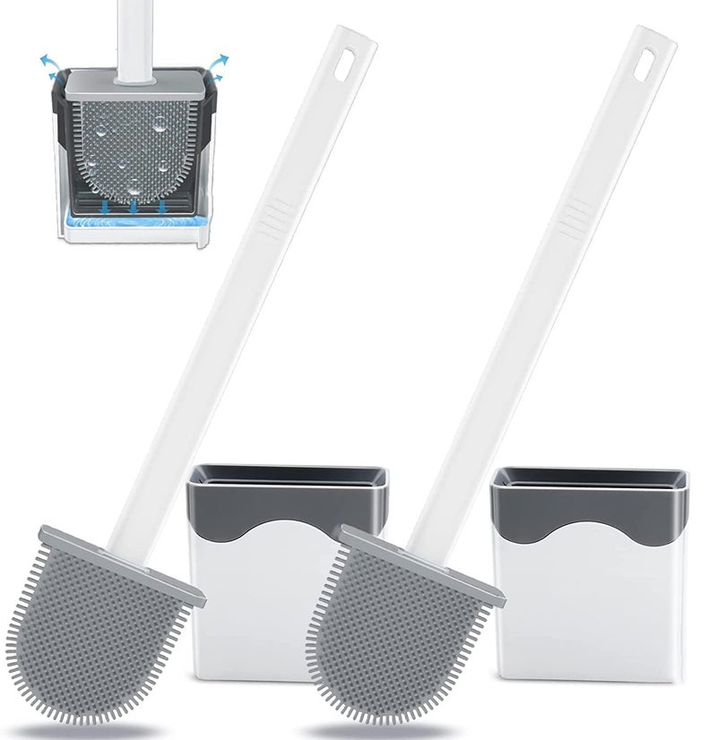 Zerolex Silicone Toilet Brush 2 Pack Silicone Toilet Brush and Holder Flat Head Brush for Toilet Rubber Toilet Brush Deep Cleaning Silicone Toilet Brush with Removable Bottom for Bathroom - Image 1