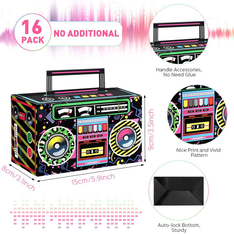 Chinco 80s Party Favor Boxes, Novelty Boom Box Favors Gift Treat Goodie Candy Paper Boxes 80s Retro Radio Decorations Table Centerpieces for 1980s Theme Hip Hop Music Birthday Party(Multi Colors, 16 Pcs) - Image 2
