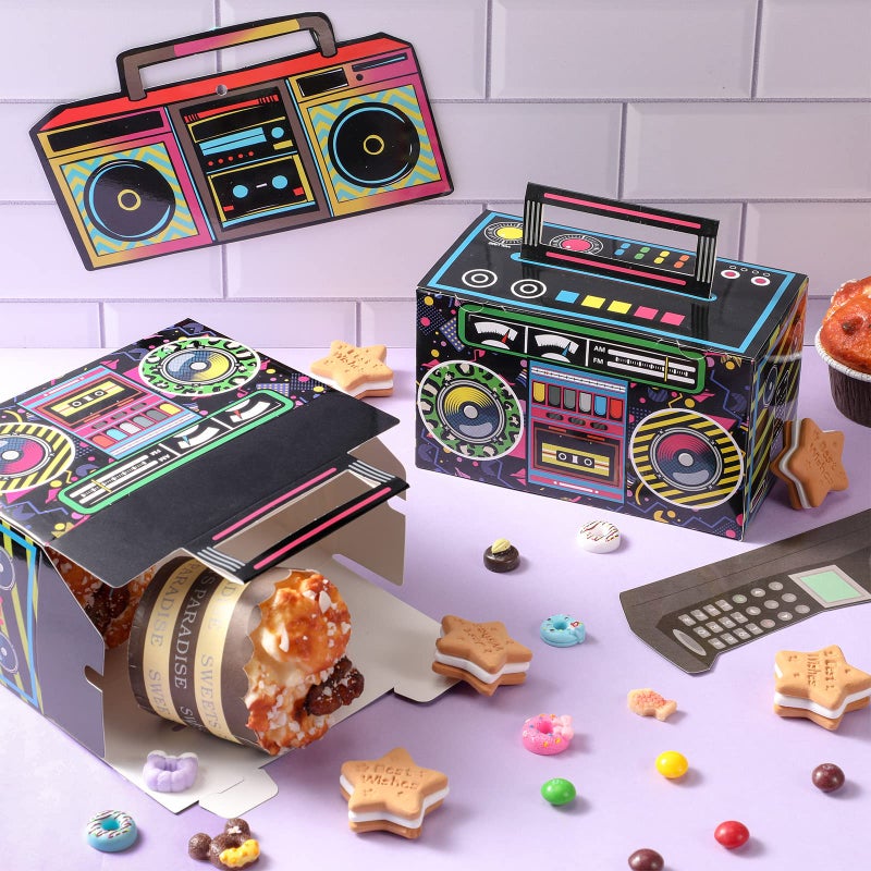 Chinco 80s Party Favor Boxes, Novelty Boom Box Favors Gift Treat Goodie Candy Paper Boxes 80s Retro Radio Decorations Table Centerpieces for 1980s Theme Hip Hop Music Birthday Party(Multi Colors, 16 Pcs) - Image 4