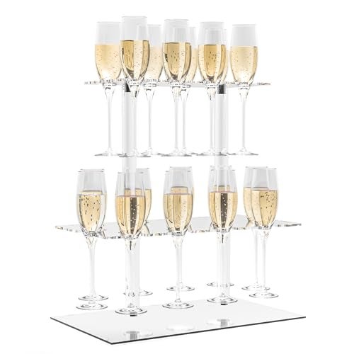 HeiMma Champagne Display Holder Stand for Party, With 18 Slots, 2 Tier Clear Acrylic Wine Glass Stemware Rack Champagne Flute Holder with Led Light, Measures 16.5" x 15.7" x 11.8" - Image 1