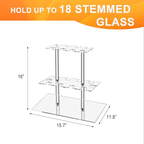 HeiMma Champagne Display Holder Stand for Party, With 18 Slots, 2 Tier Clear Acrylic Wine Glass Stemware Rack Champagne Flute Holder with Led Light, Measures 16.5" x 15.7" x 11.8" - Image 3