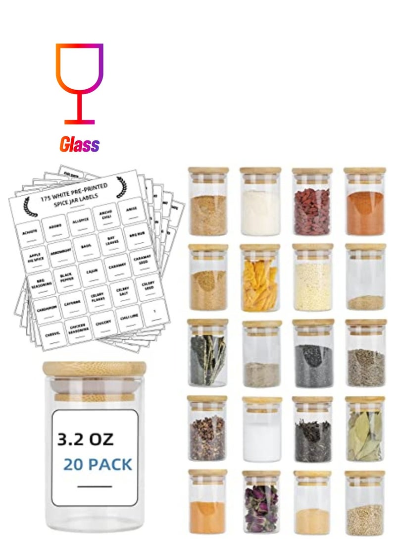 QUESERA - Glass Spice Jars Set, 3.2oz Mini Spice Jar with Bamboo Airtight Lids - Image 1
