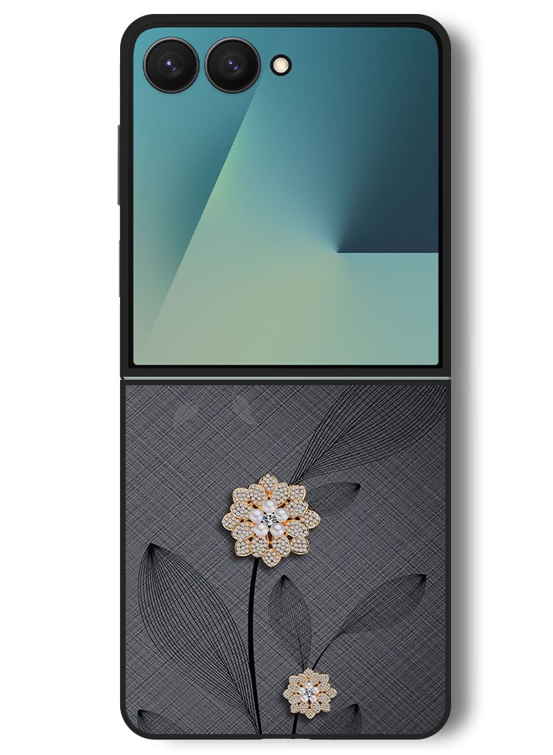 Theodor Case Compatible with Samsung Galaxy Z Flip 7 - 6.9 Inch Protection Shockproof Bumper Cover Diamond Flowers - Image 1