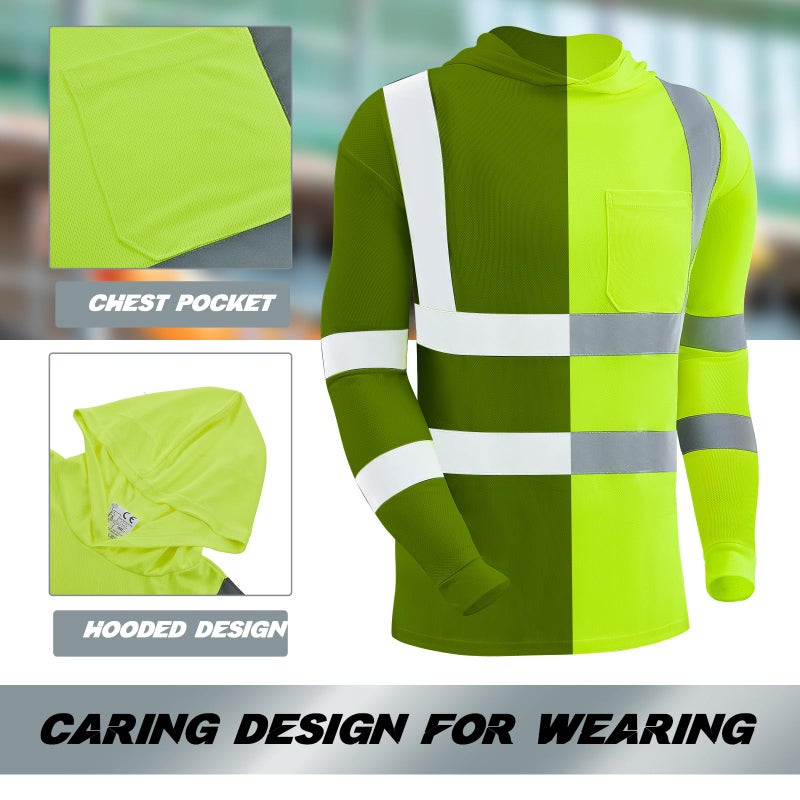 Amylove 4 Pcs Reflective Safety T Shirt High Visibility Work Shirts Sun Protection Construction(Fluorescent Yellow,X-Large,Long Sleeve) - Image 4