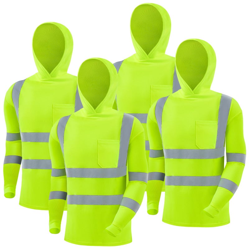 Amylove 4 Pcs Reflective Safety T Shirt High Visibility Work Shirts Sun Protection Construction(Fluorescent Yellow,X-Large,Long Sleeve) - Image 1