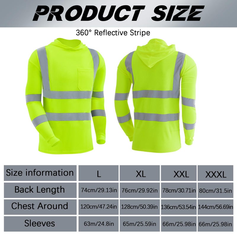 Amylove 4 Pcs Reflective Safety T Shirt High Visibility Work Shirts Sun Protection Construction(Fluorescent Yellow,X-Large,Long Sleeve) - Image 2