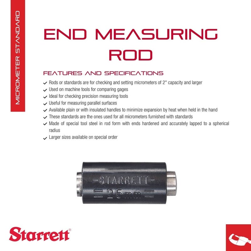 Starrett End Measuring Rod with Spherical Ends for Comparing Gages and Measuring Parallel Surfaces - 6.3mm Diameter, 25mm Length - 234MA-25 - Image 2