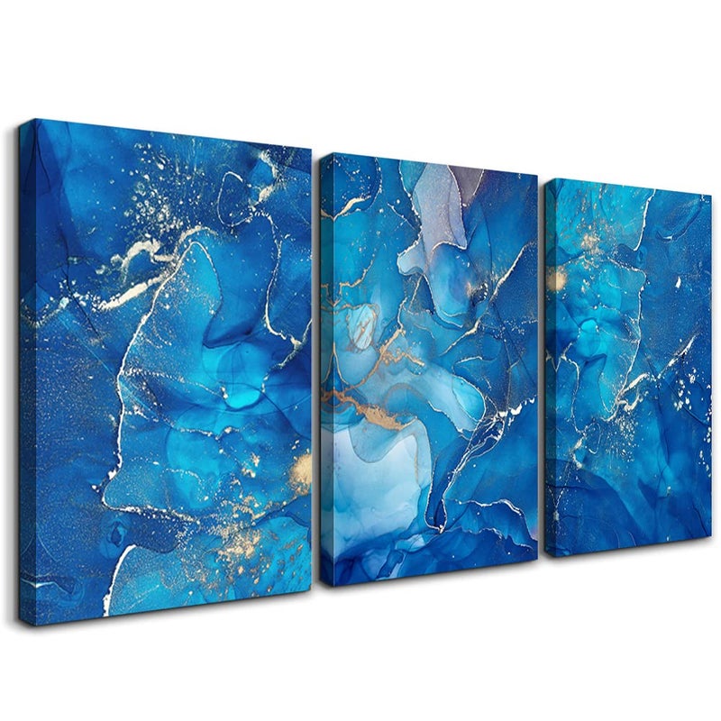 MHARTK66 Canvas Wall Art For Living Room Wall Decorations For Bedroom Modern Bathroom Wall Decor Painting Blue Abstract Pictures Artwork Inspirational Canvas Art Prints Kitchen Home Decor 3 Pieces