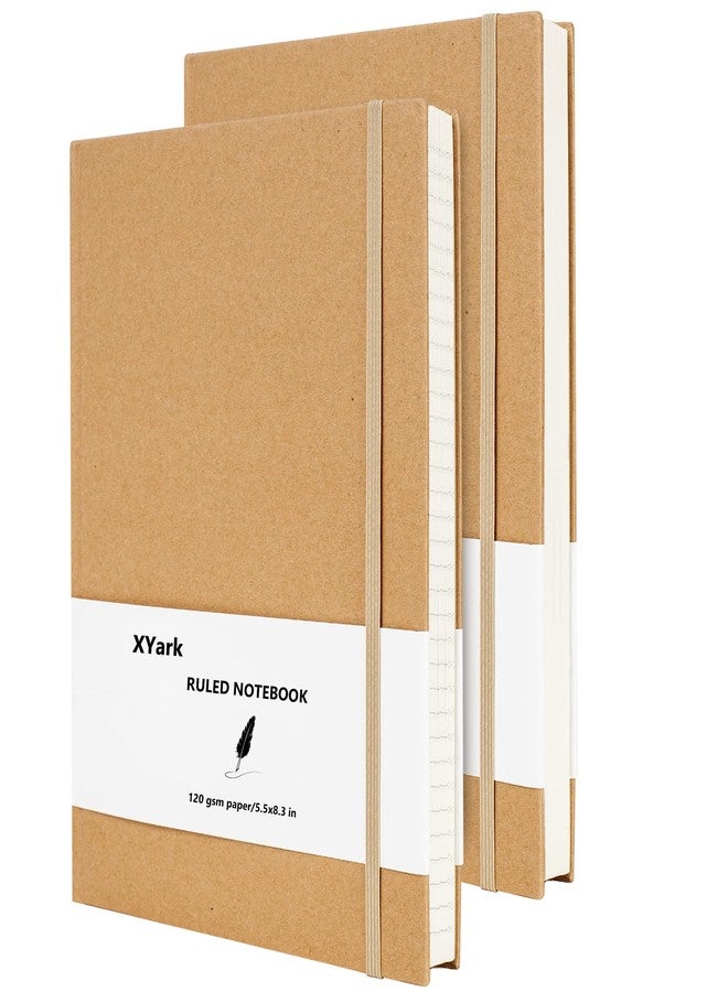 XYark A5 Line Kraft Notebook Journals Bulk, College Ruled Hardcover Writing Subject Composition Notebooks with Lined Paper, 2 Pack, 120GSM, 102 Sheets, 5.5x8.3 inch, Travel Journal Set - Image 1