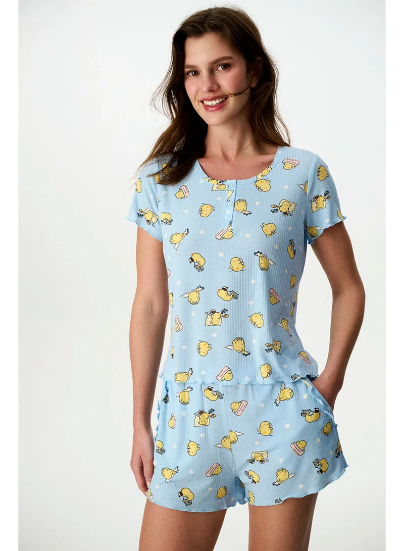 بنتي Penti Women's Viscose Lounge Happiness Rib Shorts Sleeve Tank & Shorts Set - Light Blue