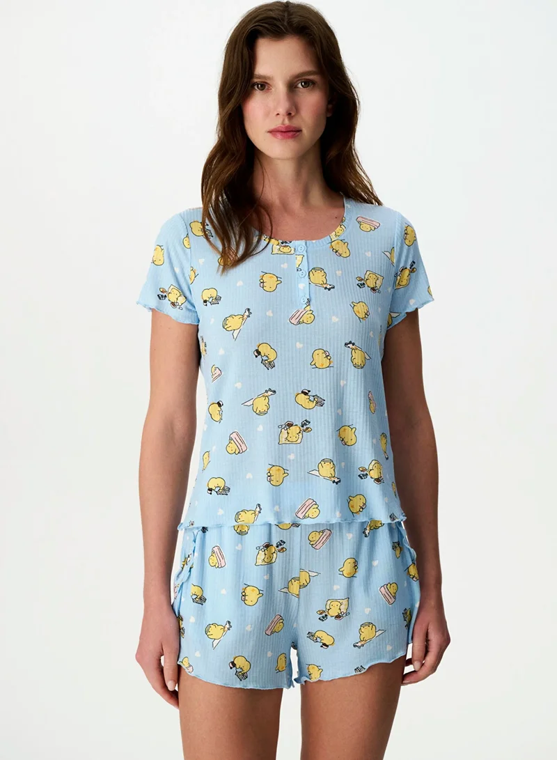 بنتي Penti Women's Viscose Lounge Happiness Rib Shorts Sleeve Tank & Shorts Set - Light Blue
