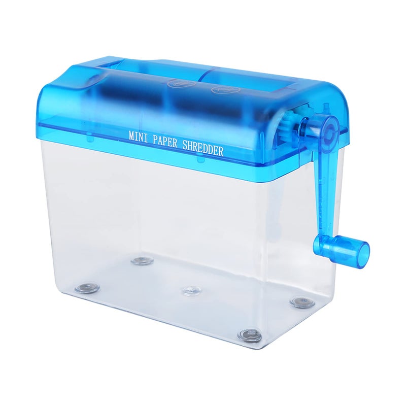 Manual Paper Shredder Hand Crank Portable Compact For Home Office School A6 Size Blue - Image 2