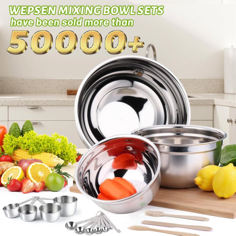 WEPSEN Mixing Bowls Set, 25PCS Khaki Mixing Bowls With Lids Set Stainless Steel Kitchen Large Nesting Metal Bowl 7QT to 1.5QT, Measuring Cups and Spoons for Prepping Cooking Serving - Image 2