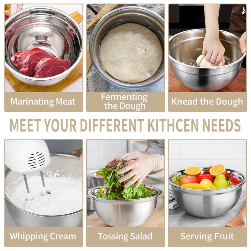 WEPSEN Mixing Bowls Set, 25PCS Khaki Mixing Bowls With Lids Set Stainless Steel Kitchen Large Nesting Metal Bowl 7QT to 1.5QT, Measuring Cups and Spoons for Prepping Cooking Serving - Image 4