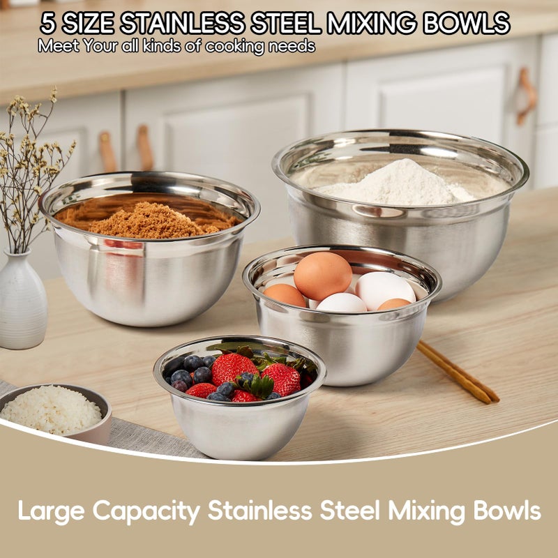 WEPSEN Mixing Bowls Set, 25PCS Khaki Mixing Bowls With Lids Set Stainless Steel Kitchen Large Nesting Metal Bowl 7QT to 1.5QT, Measuring Cups and Spoons for Prepping Cooking Serving - Image 3
