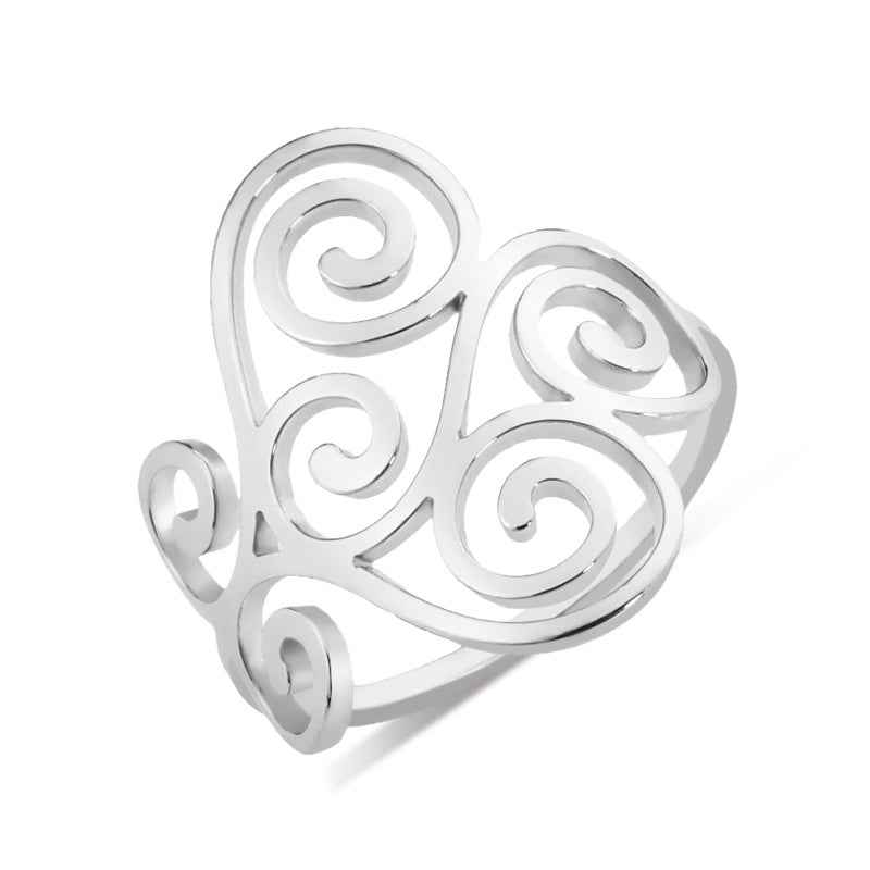 TEAMER Vintage Filigree Flower Ring Stainless Steel Elegant Flower Ring Wedding Band Ring for Women (Silver, 9) - Image 1