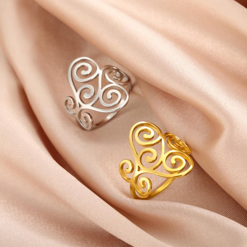 TEAMER Vintage Filigree Flower Ring Stainless Steel Elegant Flower Ring Wedding Band Ring for Women (Silver, 9) - Image 5
