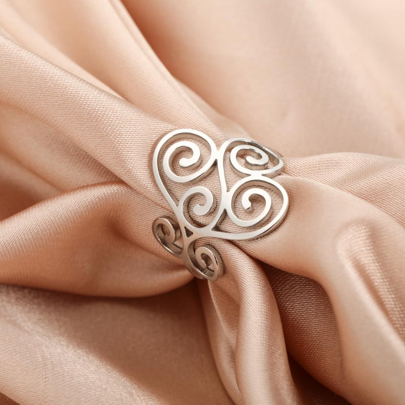 TEAMER Vintage Filigree Flower Ring Stainless Steel Elegant Flower Ring Wedding Band Ring for Women (Silver, 9) - Image 4