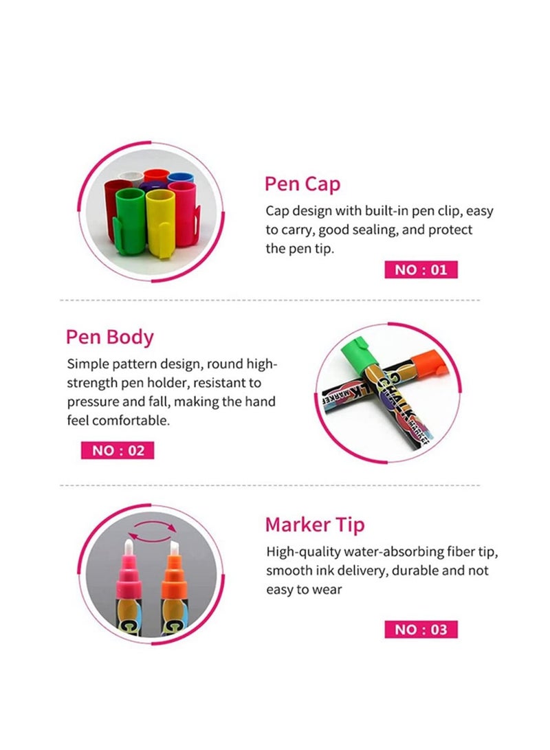 8 Pack Liquid Chalk Markers Colorful Erasable Glass Chalkboards Pens with Reversible Tips - Image 4