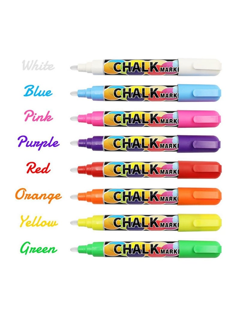 8 Pack Liquid Chalk Markers Colorful Erasable Glass Chalkboards Pens with Reversible Tips - Image 2