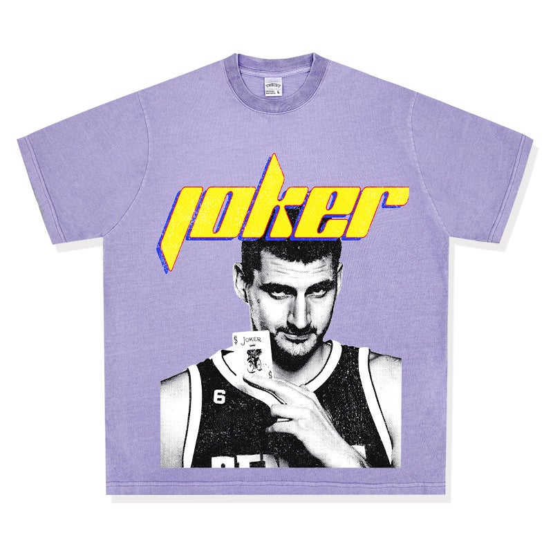 -style Retro Jokic NikolaJOKER Printed Short-sleeved T-shirt High Street Heavy-duty Crewneck Hooded Sweatshirt - Image 1