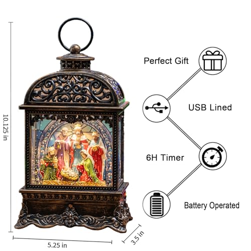 MXwcy Christmas Snow Globes, Manger Snowflake Ball Adoration of The Magi Nativity Scene, Silent Night Music Water Lantern, Holiday Decorations Gifts for Family, Children or Friends - Image 2