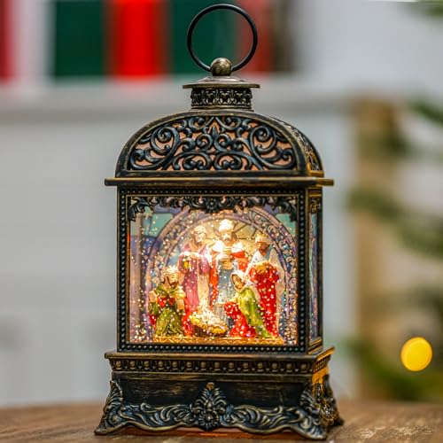 MXwcy Christmas Snow Globes, Manger Snowflake Ball Adoration of The Magi Nativity Scene, Silent Night Music Water Lantern, Holiday Decorations Gifts for Family, Children or Friends - Image 1