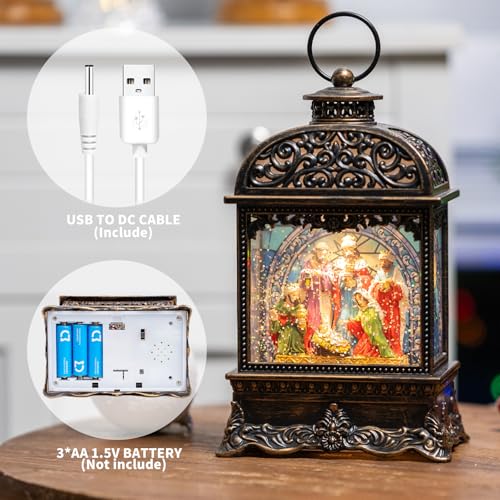MXwcy Christmas Snow Globes, Manger Snowflake Ball Adoration of The Magi Nativity Scene, Silent Night Music Water Lantern, Holiday Decorations Gifts for Family, Children or Friends - Image 3