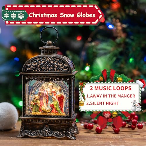 MXwcy Christmas Snow Globes, Manger Snowflake Ball Adoration of The Magi Nativity Scene, Silent Night Music Water Lantern, Holiday Decorations Gifts for Family, Children or Friends - Image 4