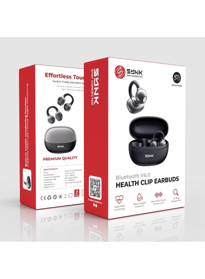 SYNK Health Clip Wireless Bluetooth Earbuds with Heart Rate & SpO2 Monitoring - Image 2