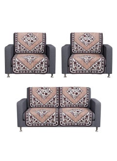 Kuber Industries Kuber Industries Sofa Cover | Net 2+1+1 Seater Sofa Slip Cover Set | Couch Sofa Cover Set | Sofa Cover for Home | Sofa Cover for Living Room | Flower Digital Triangle Border Print-753 | Brown  - Image 2