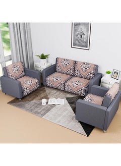 Kuber Industries Kuber Industries Sofa Cover | Net 2+1+1 Seater Sofa Slip Cover Set | Couch Sofa Cover Set | Sofa Cover for Home | Sofa Cover for Living Room | Flower Digital Triangle Border Print-753 | Brown  - Image 1