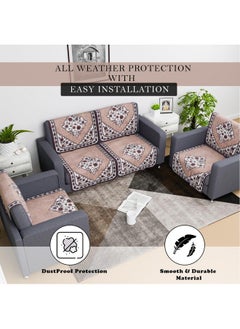 Kuber Industries Kuber Industries Sofa Cover | Net 2+1+1 Seater Sofa Slip Cover Set | Couch Sofa Cover Set | Sofa Cover for Home | Sofa Cover for Living Room | Flower Digital Triangle Border Print-753 | Brown  - Image 4