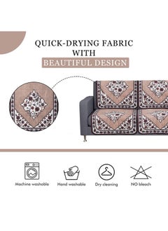 Kuber Industries Kuber Industries Sofa Cover | Net 2+1+1 Seater Sofa Slip Cover Set | Couch Sofa Cover Set | Sofa Cover for Home | Sofa Cover for Living Room | Flower Digital Triangle Border Print-753 | Brown  - Image 5