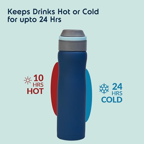 Headway by rabitat Oslo Thermos Water Bottle with Infuser Meridian Blue 750 ml | 2 Years Brand Warranty | Triple Layer Vacuum Insulated Flask | Hot and Cold Steel Water Bottle | ISI Certified - Image 4