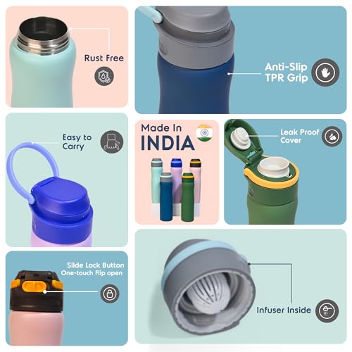 Headway by rabitat Oslo Thermos Water Bottle with Infuser Meridian Blue 750 ml | 2 Years Brand Warranty | Triple Layer Vacuum Insulated Flask | Hot and Cold Steel Water Bottle | ISI Certified - Image 3