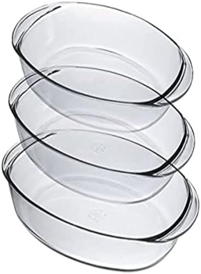 AKDC 3 Sets Oval Crystal Glass Cassserole For Oven Serving Dish, Clear Glass Transparent Baking Dish - Image 1