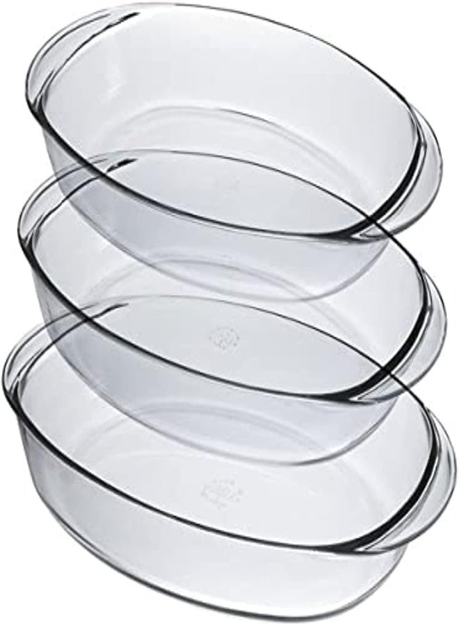 AKDC 3 Sets Oval Crystal Glass Cassserole For Oven Serving Dish, Clear Glass Transparent Baking Dish - Image 3