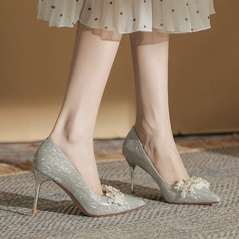 Pumps Pointed Toe Stiletto Pu Leather Beige Women's Shoes - Image 5
