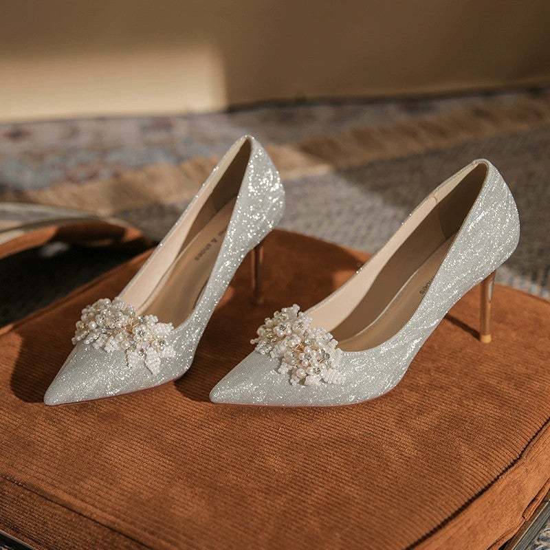 Pumps Pointed Toe Stiletto Pu Leather Beige Women's Shoes - Image 2