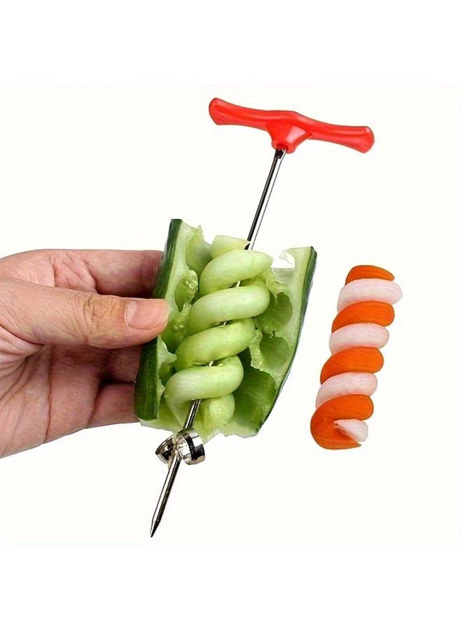 Stainless Steel Spiral Vegetable Slicer With Red Handle For Decorative Food Display - Image 1