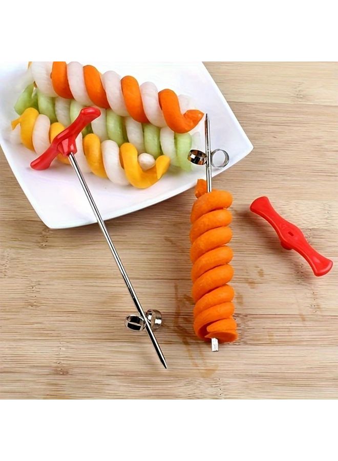 Stainless Steel Spiral Vegetable Slicer With Red Handle For Decorative Food Display - Image 2