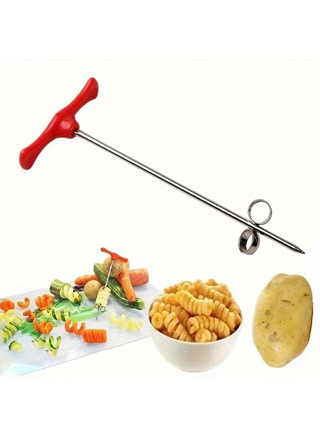 Stainless Steel Spiral Vegetable Slicer With Red Handle For Decorative Food Display - Image 4