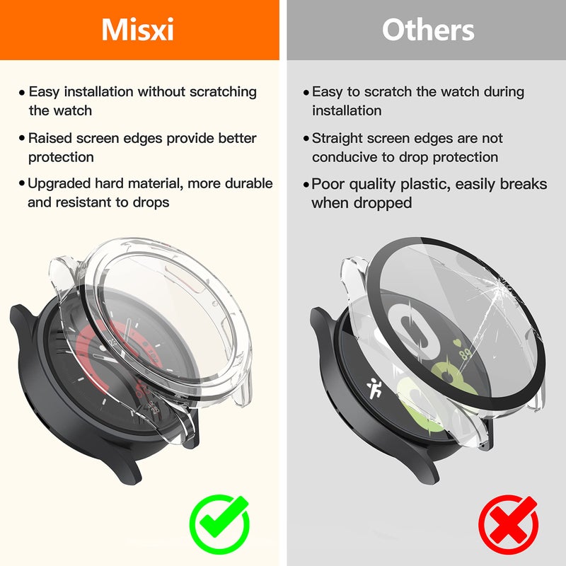 Misxi 2-Pack Hard PC Case with Screen Protector for Samsung Galaxy Watch 5 Pro 45mm, Ultra-Thin Scratch Resistant Cover with Tempered Glass for Galaxy Watch5 Pro, 1 Black + 1 Transparent - Image 3