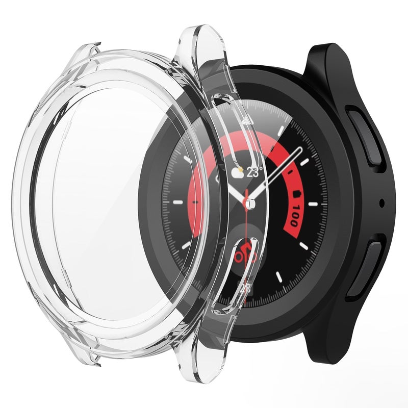 Misxi 2-Pack Hard PC Case with Screen Protector for Samsung Galaxy Watch 5 Pro 45mm, Ultra-Thin Scratch Resistant Cover with Tempered Glass for Galaxy Watch5 Pro, 1 Black + 1 Transparent - Image 1