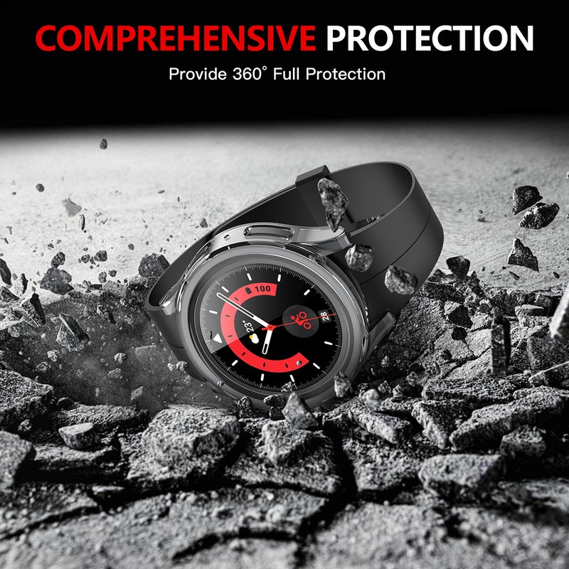 Misxi 2-Pack Hard PC Case with Screen Protector for Samsung Galaxy Watch 5 Pro 45mm, Ultra-Thin Scratch Resistant Cover with Tempered Glass for Galaxy Watch5 Pro, 1 Black + 1 Transparent - Image 5